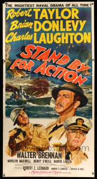 3p450 STAND BY FOR ACTION 3sh '43 art of Navy sailors Robert Taylor, Laughton & Donlevy!