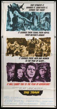 3p466 TRAIN 3sh '65 art of Burt Lancaster & Paul Scofield in WWII, directed by John Frankenheimer!