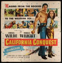 3p071 CALIFORNIA CONQUEST 6sh '52 barechested Cornel Wilde & Teresa Wright fight for freedom!