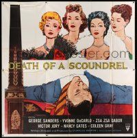 3p083 DEATH OF A SCOUNDREL 6sh '56 Hoffman art of Zsa Zsa Gabor & Yvonne De Carlo over dead body!