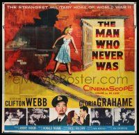 3p121 MAN WHO NEVER WAS 6sh '56 Clifton Webb, Gloria Grahame, strangest military hoax of WWII!