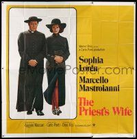 3p153 PRIEST'S WIFE int'l 6sh '71 super sexy Sophia Loren walks with religious Marcello Mastroianni!