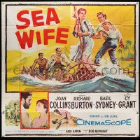 3p169 SEA WIFE 6sh '57 great castaway art of sexy Joan Collins & Richard Burton on raft at sea!