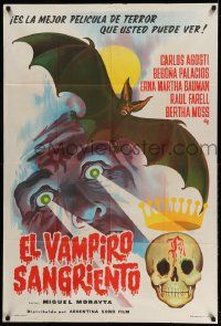 3p878 EL VAMPIRO SANGRIENTO Argentinean '63 cool artwork of vampire, bat & bloody skull!