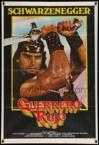 3p948 RED SONJA Argentinean '85 different close up of Arnold Schwarzenegger, but no Nielsen!