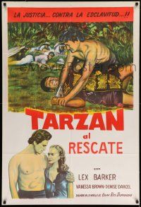 3p978 TARZAN & THE SLAVE GIRL Argentinean R1960 different art of Lex Barker pinning man to ground!