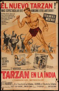 3p979 TARZAN GOES TO INDIA Argentinean '62 great art of Jock Mahoney as the King of the Jungle!