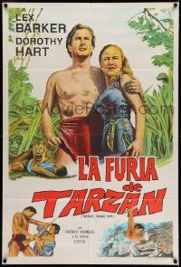 3p981 TARZAN'S SAVAGE FURY Argentinean '52 art of Lex Barker & Dorothy Hart, Edgar Rice Burroughs