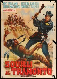 3p548 BUGLES IN THE AFTERNOON Italian 1p R62 Stefano art of Ray Milland attacking Native American!