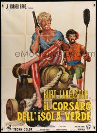 3p572 CRIMSON PIRATE Italian 1p R70s different art of Burt Lancaster & Nick Cravat with cannon!