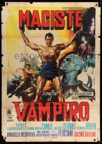 3p632 GOLIATH & THE VAMPIRES Italian 1p '61 different art of Gordon Scott by Enrico De Seta!