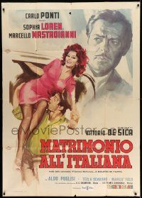 3p702 MARRIAGE ITALIAN STYLE Italian 1p '64 Vittorio de Sica, art of Sophia Loren & Mastroianni!