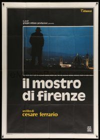 3p713 MONSTER OF FLORENCE Italian 1p '86 creepy serial killer's silhouette looking over the city!