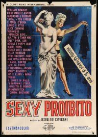 3p715 MOST PROHIBITED SEX Italian 1p '63 Symeoni art of sexy half-naked stripper behind statue!
