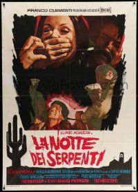 3p724 NIGHT OF THE SERPENT Italian 1p '69 wild art of woman being silenced & tortured man!