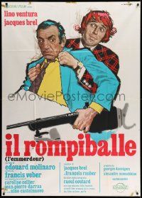 3p732 PAIN IN THE A... Italian 1p '73 wacky art of Lino Ventura & Jacques Brel by Angelo Cesselon!