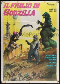 3p781 SON OF GODZILLA Italian 1p '69 Kaijuto no Kessen: Gojira no Musuko, different monster art!