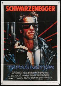 3p804 TERMINATOR Italian 1p '85 close up of classic cyborg Arnold Schwarzenegger with gun!