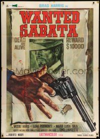 3p820 WANTED SABATA Italian 1p '70 spaghetti western art of Brad Harris on wanted poster + gun!