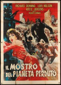 3p221 DAY THE WORLD ENDED Italian 2p '61 best different art of people running from the monster!