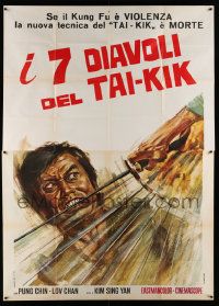 3p232 I 7 DIAVOLI DEL TAI-KIK Italian 2p '73 wild artwork of man catching sword in his teeth!