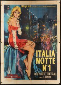 3p233 ITALIA NOTTE NO 1 Italian 2p '64 full-length art of sexy smoking blonde in little red dress!