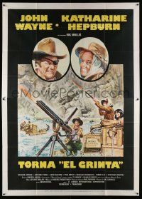 3p246 ROOSTER COGBURN Italian 2p '75 different Enzo art of John Wayne & Katharine Hepburn!