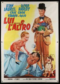 3p253 THEIR FIRST MISTAKE Italian 2p R66 wonderful Cenci art of Laurel & Hardy with kid & dog!