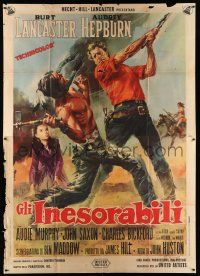 3p255 UNFORGIVEN Italian 2p '60 Ciriello art of Burt Lancaster & Audrey Hepburn, John Huston!