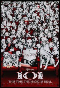 3r016 101 DALMATIANS teaser DS 1sh '96 Walt Disney live action, wacky image of dogs in theater!