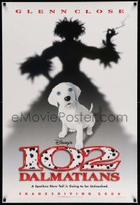 3r017 102 DALMATIANS teaser DS 1sh '00 Walt Disney, shadow of wicked Glenn Close & cute puppy!