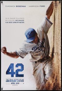 3r032 42 teaser DS 1sh '13 baseball, image of Chadwick Boseman as Jackie Robinson sliding home!