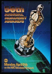 3r001 56TH ANNUAL ACADEMY AWARDS 1sh '84 great image of the Oscar statuette over the earth!