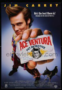 3r042 ACE VENTURA PET DETECTIVE 1sh '94 Jim Carrey tries to find Miami Dolphins mascot!