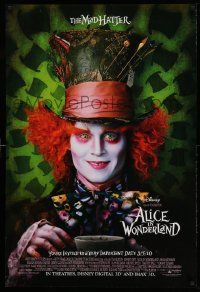 3r064 ALICE IN WONDERLAND advance DS 1sh '10 close-up image of Johnny Depp as the Mad Hatter!