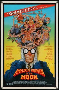 3r096 AMAZON WOMEN ON THE MOON 1sh '87 Joe Dante, cool wacky art of cast by William Stout!