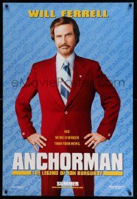 3r122 ANCHORMAN teaser DS 1sh '04 The Legend of Ron Burgundy, image of newscaster Will Ferrell!