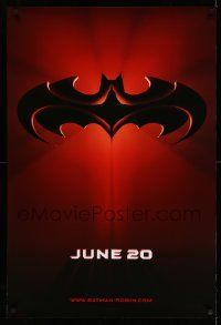 3r175 BATMAN & ROBIN advance DS 1sh '97 Clooney, O'Donnell, cool image of bat symbol!