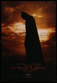 3r181 BATMAN BEGINS June 17 teaser DS 1sh '05 isolated image of Christian Bale as Caped Crusader!