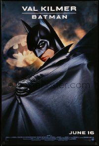 3r184 BATMAN FOREVER advance DS 1sh '95 cool image of Val Kilmer in the title role, bat symbol!