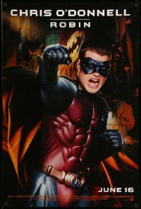 3r182 BATMAN FOREVER advance DS 1sh '95 cool image of angry Chris O'Donnell as Robin!