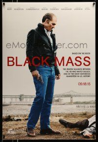 3r224 BLACK MASS teaser DS 1sh '15 cool image of balding Johnny Depp with gun and dead body!