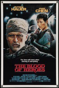 3r231 BLOOD OF HEROES 1sh '90 E. Sciotti artwork of football players Rutger Hauer, Joan Chen!