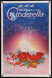3r347 CINDERELLA 1sh R87 Disney classic musical fantasy cartoon, Bill Morrison art of slipper!