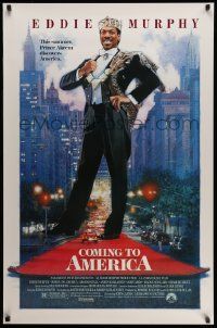 3r369 COMING TO AMERICA 1sh '88 great artwork of African Prince Eddie Murphy by Drew Struzan!
