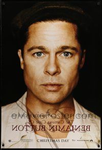 3r403 CURIOUS CASE OF BENJAMIN BUTTON teaser DS 1sh '08 cool portrait of Brad Pitt, wacky credits!