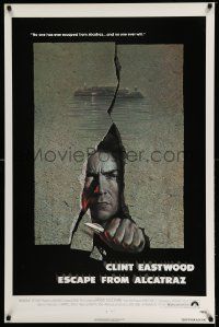 3r557 ESCAPE FROM ALCATRAZ 1sh '79 cool artwork of Clint Eastwood busting out by Lettick!