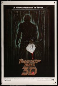 3r664 FRIDAY THE 13th PART 3 - 3D 1sh '82 slasher sequel, art of Jason stabbing through shower!