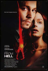 3r671 FROM HELL style B advance 1sh '01 close-up of Johnny Depp & Heather Graham!