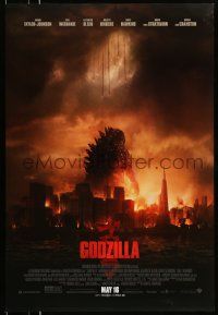 3r716 GODZILLA advance DS 1sh '14 Bryan Cranston, cool image of monster & burning city!